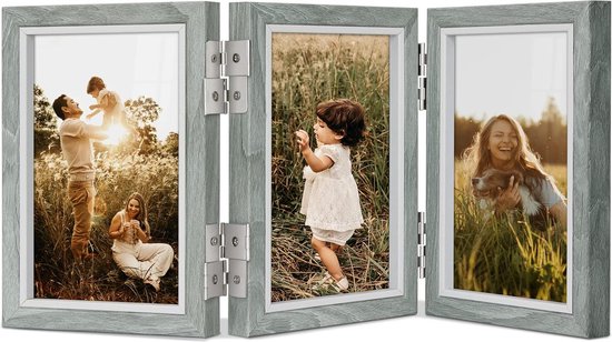 Collage Picture Frame 10 x 15 cm Wood Grey 3 Pictures Multiple Photo Frame Rustic Modern Decoration Family Gift