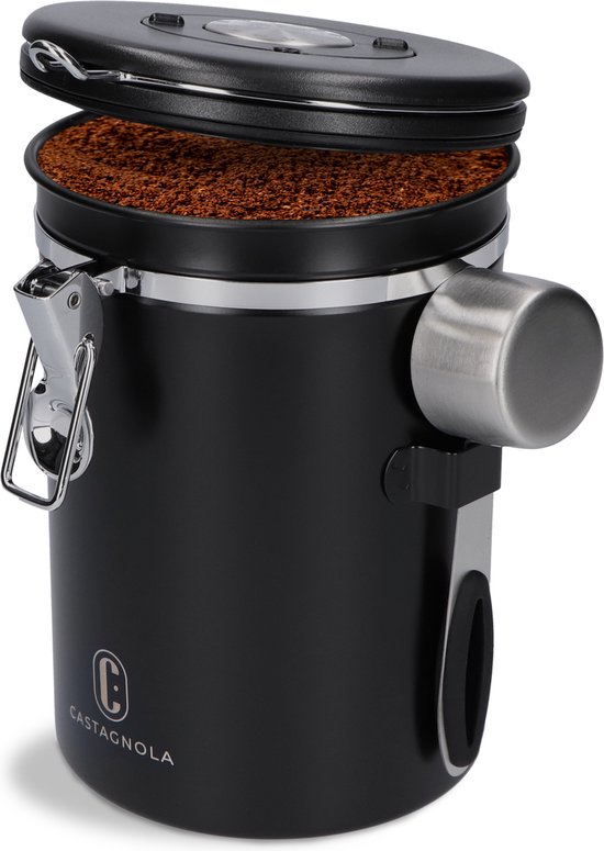 Castagnola Koffie Bewaarbus - Luchtdicht Koffieblik met CO2 Uitlaat - Bewaarblik voor Koffie, Koffiebonen, Thee, Suiker, etc. - Voorraadbus 1.8L
