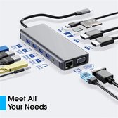 Station d'accueil avec 2x HDMI 4K - HUB USB C 12 en 1 - Ethernet, 4x USB, chargement USB C, Hub lecteur de carte Micro /SD - Répartiteur USB - Convient pour Apple Macbook et ordinateur portable Windows