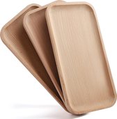 Servierplatte aus Holz, 3 Stück, 24,8 cm, rechteckig, Serviertablett aus Holz, Charcuterie-Bretter, massiver natürlicher Teller für Gemüse, Obst, Charcuterie, Sushi und Snacks