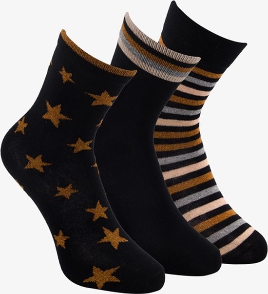 3 paar middellange kinder sokken zwart/bruin