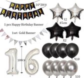 Verjaardag 16 Jaar | Feestversiering | Ballonnen, Slingers & Sterren |Zwart & Zilver
