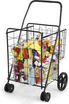 Bol.com Opvouwbare winkelwagen grote multifunctionele wagen met universele wielen en 2 manden draagbaar en ruimtebesparend licht... aanbieding