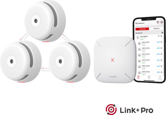 X-Sense Link+ Pro Slimme Rookmelder bundel - 3 XS01-M Rookmelders en ...
