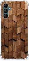 Stevig Telefoonhoesje geschikt voor Samsung Galaxy A14 5G/4G Wooden Cubes