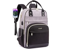 SHOP YOLO - Rugzak voor dames - rugzak met laptopvak - 17 inch - Grijs, Zwart