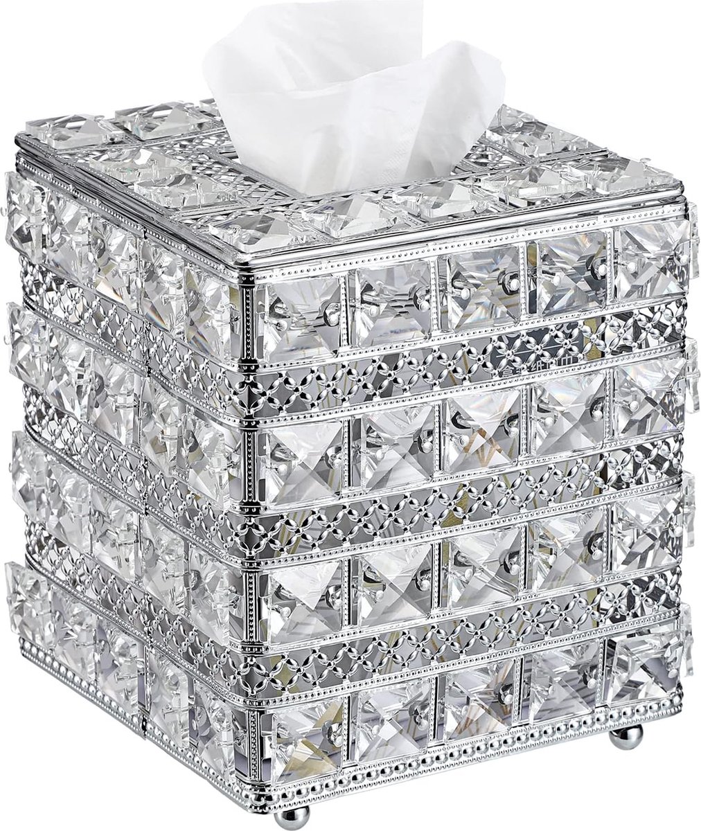 Sumnacon Housse de boîte à mouchoirs carrée en cristal – Support de boîte à mouchoirs en verre étincelant pour chambre à coucher, salle de bain Sumnacon Housse de boîte à mouchoirs carrée en cristal – Support de boîte à mouchoirs en verre étincelant pour chambre à coucher, salle de bain