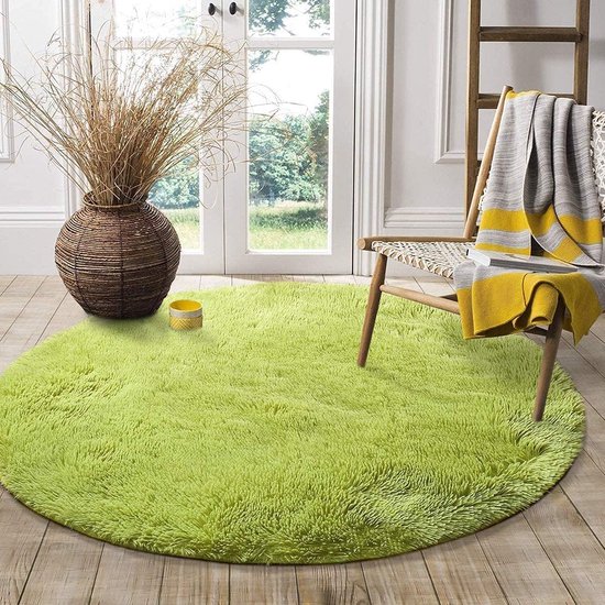 Shaggy Tapis à poils longs pour le salon, tapis à poils longs, de haute qualité, très facile d'entretien, résistant au fil, à l'eau, tapis de sol d'intérieur pour salle de jeux et chambre d'enfant (vert, 183 x 183 cm)