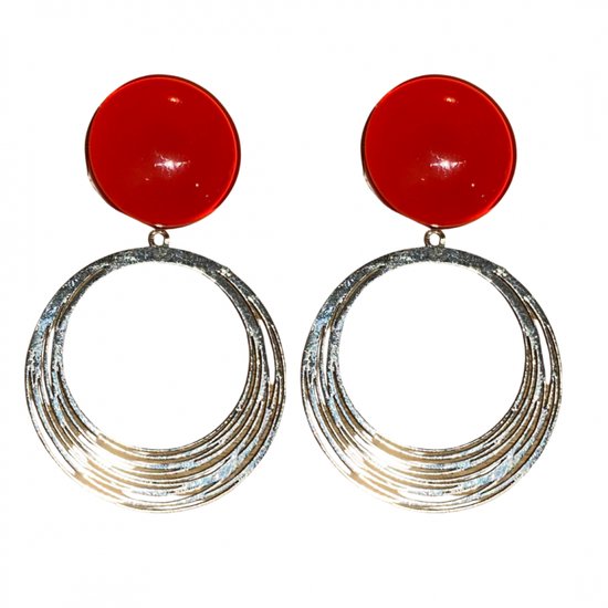 Clip oorbellen -lang -rood -zilverkleur -Jaden- geen gaatje- Charme Bijoux