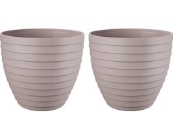 Juypal Bloempot/plantenpot Florenzia - 2x - taupe - kunststof - D30 x H26,8 cm - voor buiten/binnen