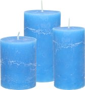 Stompkaarsen/cilinderkaarsen set - 3x - blauw - rustiek model