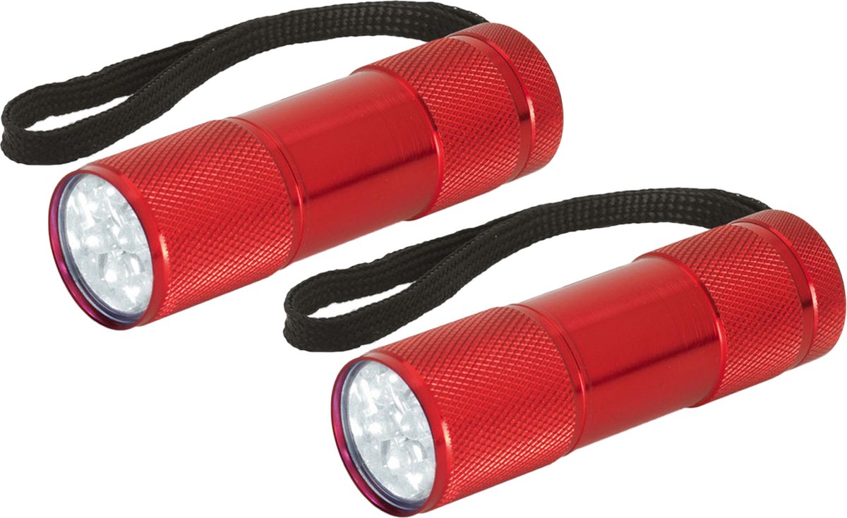 Compacte LED kinder zaklamp - 2x - aluminium - rood - 9 cm - Uitdeelcadeau/leeslampje