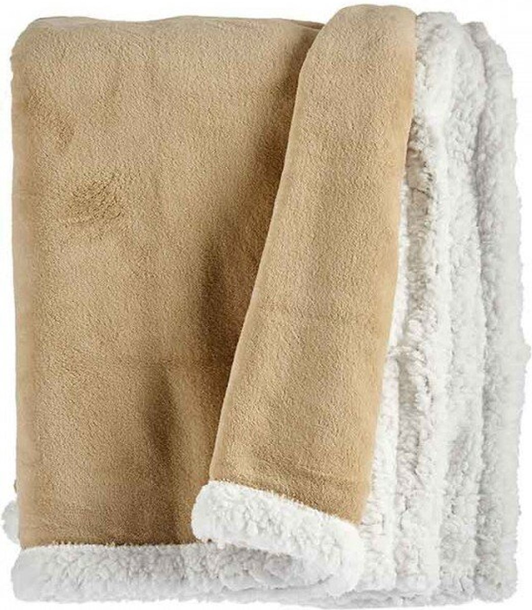 Giftdecor Plaid | Fleece met teddymateriaal | sherpa| beige | wit | 130x170cm zandkleur wit