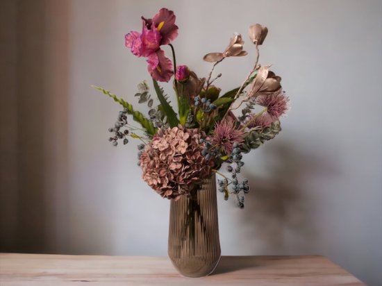 WinQ - Bouquet de fleurs en soie livré entièrement noué (sans vase) - Fleurs artificielles dans un violet tendance - Bouquet de champs noué complet