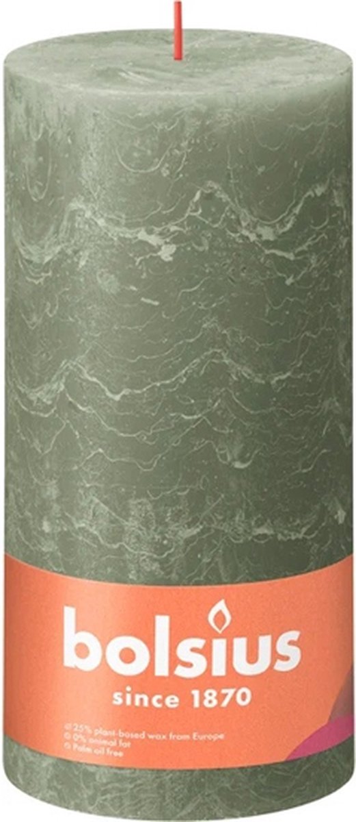 Bolsius 4 stuks Bolsius olijfgroen rustiek stompkaars 200/100 (125 uur) Fresh Olive