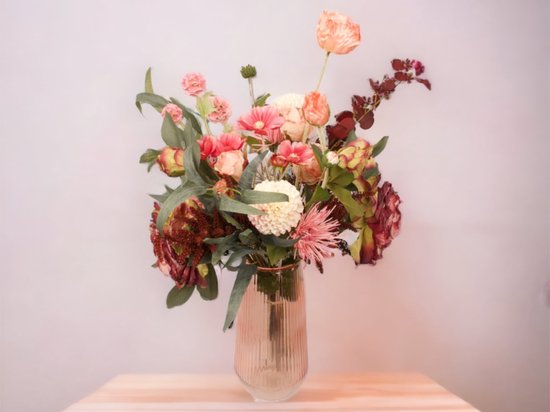 WinQ -Veldboeket zijden bloemen compleet gebonden geleverd (zonder Vaas)- Kunstbloemen in een mooie Rood/ Roze kleur styling - Gebonden Veldboeket compleet