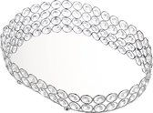 Oval Crystal Mirrored Drawer Cosmetic Makeup Tray Jewelry Holder, Decorative 30x21cm Vanity Drawer Trinket Organizer for Dresser Bathroom (Silver)