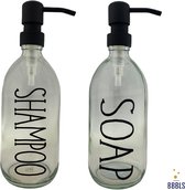Giftset Transparante Glas Flessen | 500 ml | 2 Stuks | Shampoo en Soap | Duurzaam Hervulbaar