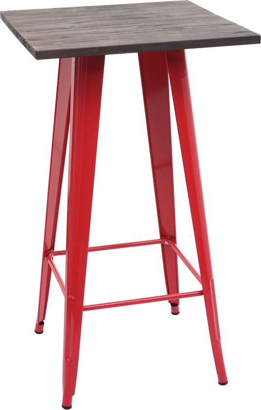 Hoge tafel MCW-A73 incl. houten tafelblad, bistrotafel bartafel, metalen industrieel ontwerp 107x60x60cm ~ rood
