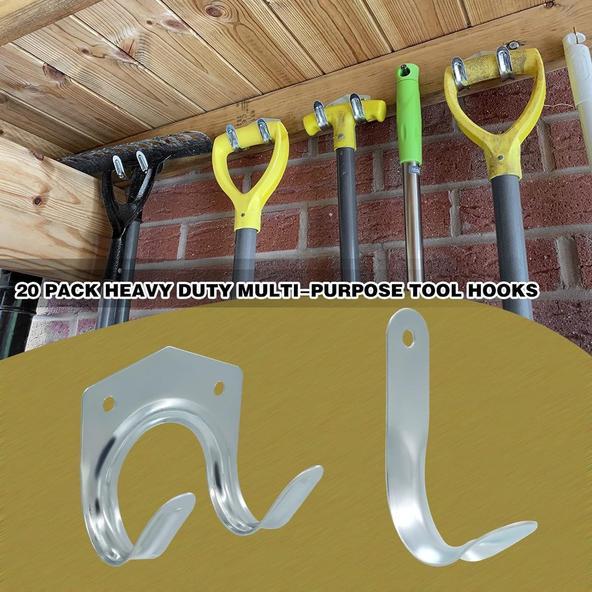 Lot De 6 Crochets Garage Ultra Solides - Support 20 Kg - Idéal Outils, Jardin, Sport - Montage Facile