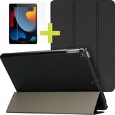 iMoshion Trifold Tablet Hoes & Screenprotector Gehard Glas Geschikt Apple iPad 9 (2021) 9e generatie / iPad 8 (2020) 8e generatie / iPad 7 (2019) 7e generatie tablethoes - Zwart