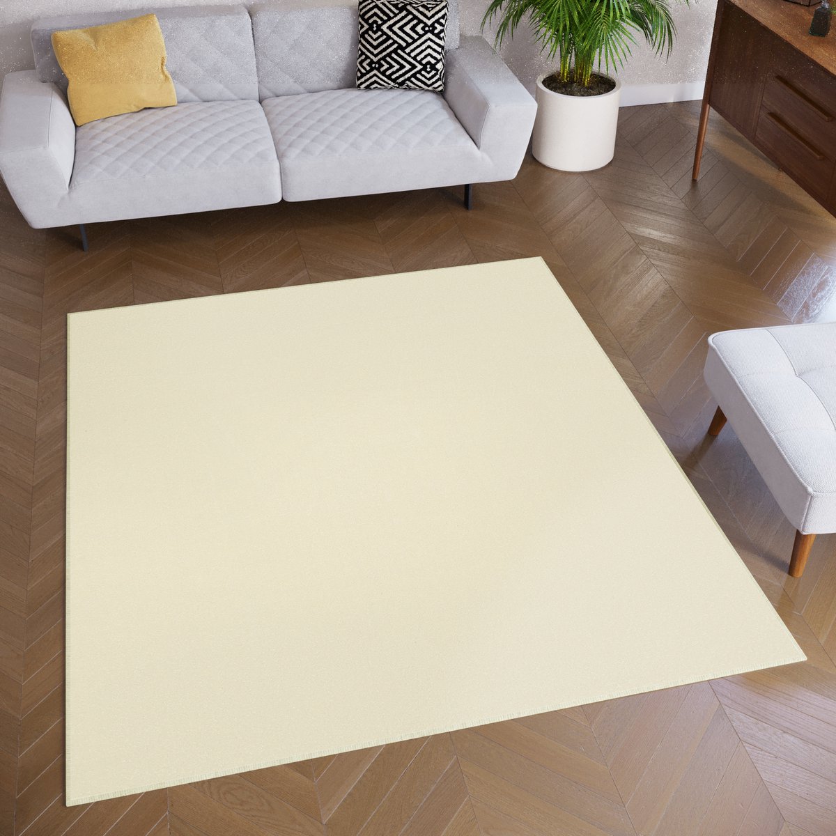 Tapiso Mono Square Vloerkleed Creme Laagpolig Vierkant Tapijt Maat- 160x160