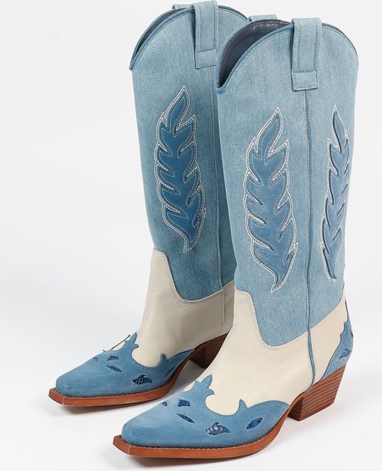 newrong Lange Cowboylaarzen Grote Maat Borduurwerk Vintage Mannen en Vrouwen Western, Bruin, 42 EU