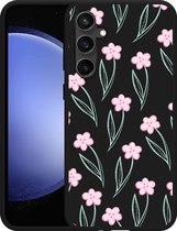 Cazy Hoesje Zwart geschikt voor Samsung Galaxy S23 FE Roze Bloemetjes