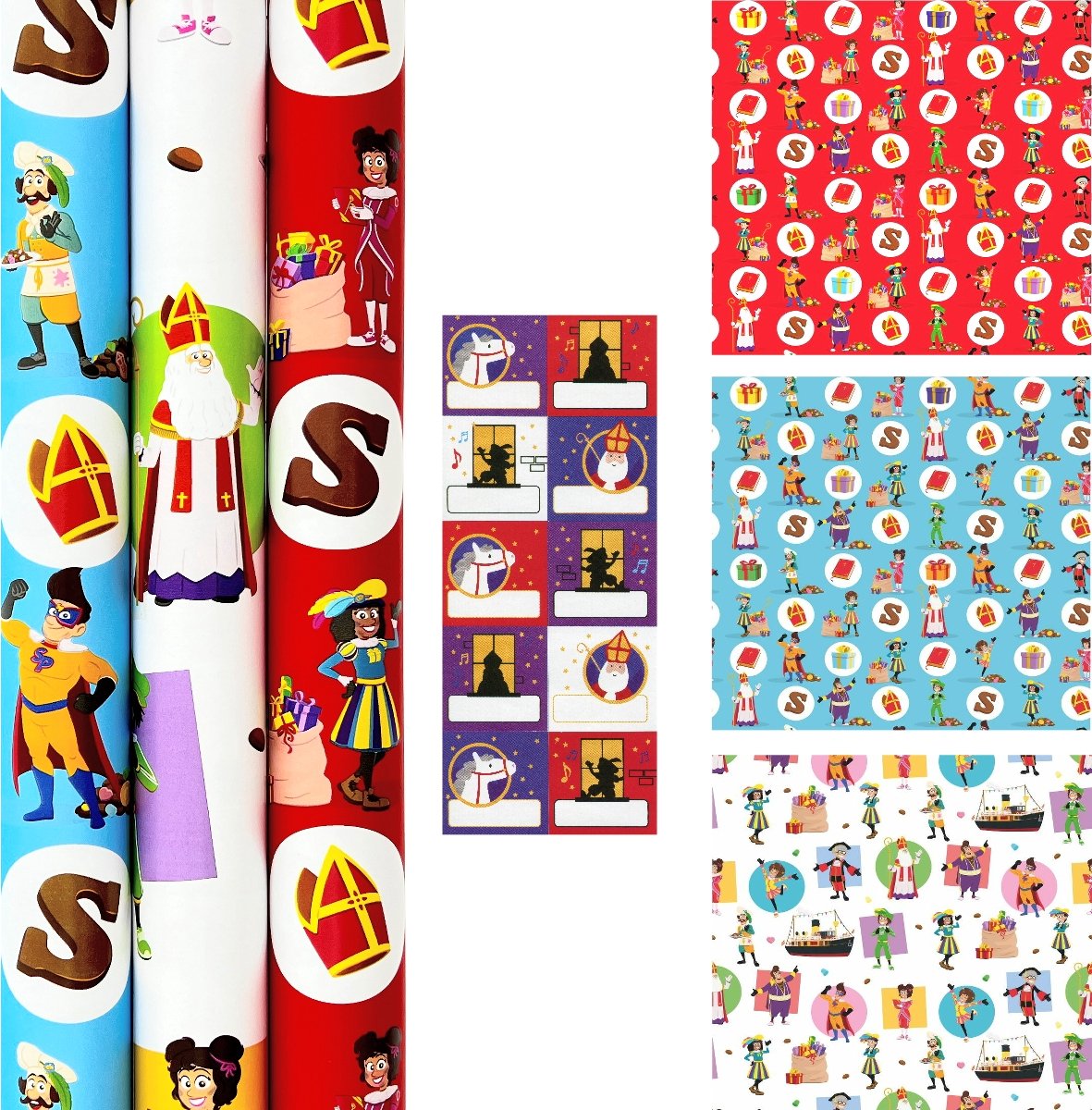 Club Van Sinterklaas Inpak Cadeaupapier incl. 100 naamstickers - 36 Rollen 70 cm x 2 meter