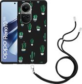 Cazy Hoesje met koord Zwart geschikt voor Oppo Reno10 5G Green Cactus