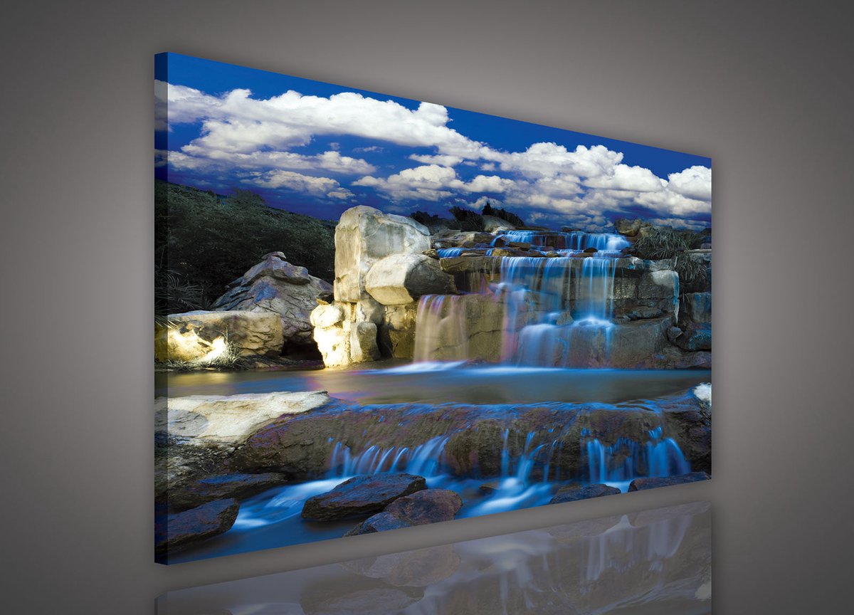 Canvas Schilderij - Waterval - Water - Landschap - Natur - Zee - Inclusief Frame - 100x75cm (lxb)