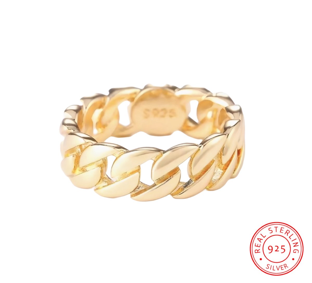 Soraro Chain Cuban Link Ring | 925 Zilver | Goud | Ringen Mannen | 21mm | Ring Heren | Mannen Cadeau | Vaderdag | Vaderdag Cadeau