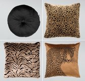 Set van 4 sierkussens - INCLUSIEF BINNENKUSSENS - 45x45 cm - bruin - goud - zwart - tijger - panter - slaapkamer - knuffelkussens - zachte stoffen - Dutch Decor