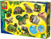 SES - Gieten en schilderen - Dinowereld - sneldrogend - met vormpjes, gips, verf, penseel, spatel en sponsje