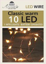 2 stuks koperdraad ledverlichting - 10 LED lampjes - incl. 2 CR2032 batterijen - 1 mtr. Lang - classic warm wit licht - LED wire - licht snoer - kerstverlichting