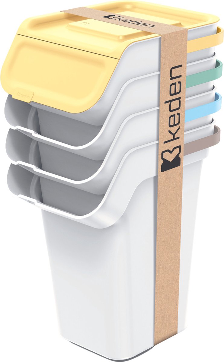 Prosperplast Keden - prullenbakken set van 4x25l - Kaddi Q - as wit