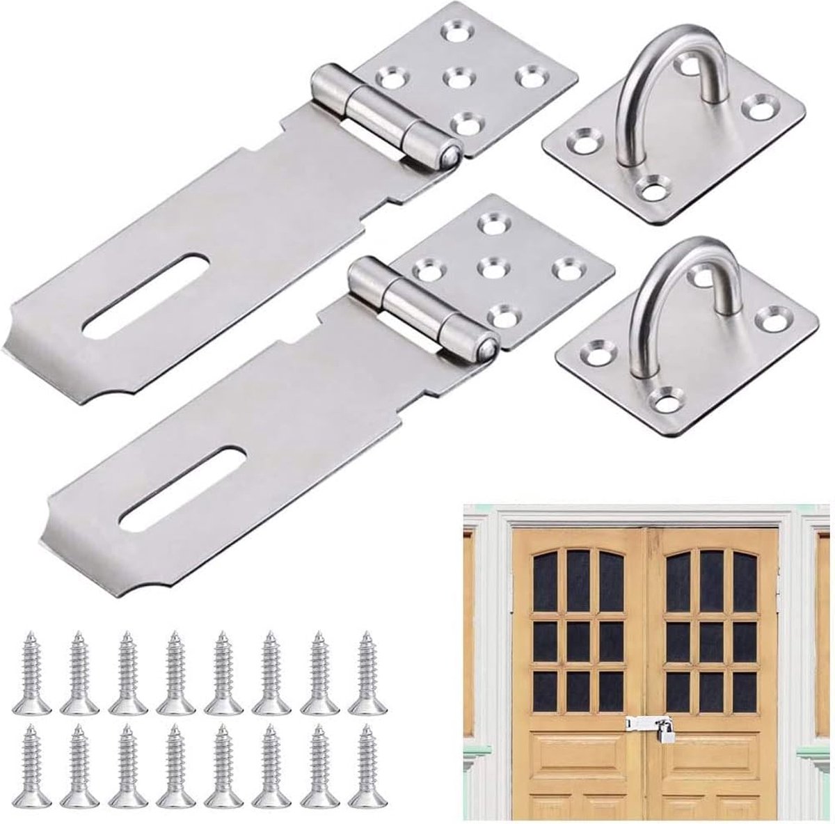 2 stuks veiligheidsslot voor overvallen van roestvrij staal, deurslot, Hasp 5 inch veiligheidsovervallen hangslot, deur,
