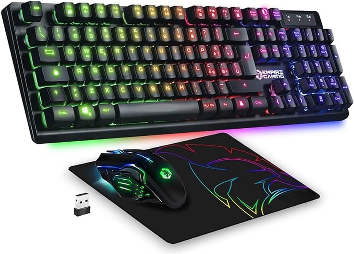 Armor RF800 Kit Wireless di Tastiera e Mouse da Gioco QWERTY(IT Layout) -Tastiera 2.4G RGB -Mouse Ergonomico 4800 DPI Con Tappetino per Mouse -PC PS4 PS5 Xbox One/Mac Series