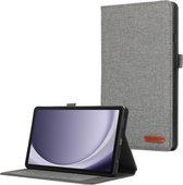Case2go - Tablet hoes geschikt voor Samsung Galaxy Tab A9 Plus - Bookcase van spijkerstof met pasjeshouder - Grijs