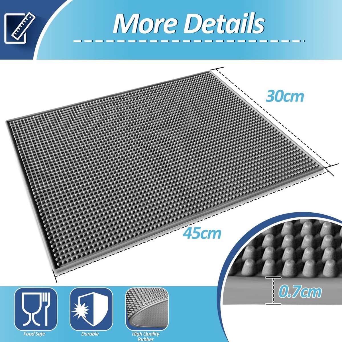 QWORK® 1 stuk bar mat rubber afdruipmat 45x30cm, antislip, duurzaam en gemakkelijk schoon te maken opvangmat voor koffie, bar, club, keuken en restaurants QWORK® 1 stuk bar mat rubber afdruipmat 45x30cm, antislip, duurzaam en gemakkelijk schoon te maken opvangmat voor koffie, bar, club, keuken en restaurants