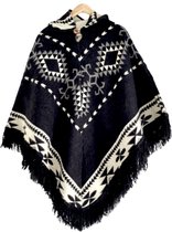 Poncho | Dames | Driehoek | Alpaca | Wol | Zwart Wit | Ecuador