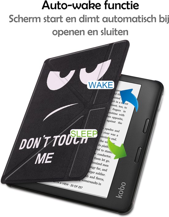 Hoesje Geschikt voor Kobo Libra 2 Hoes Bescherm Hoesje Case Sleep Cover Trifold Met Screenprotector - Hoes Geschikt voor Kobo Libra 2 Hoesje - Don't Touch Me van Hoesje  — afbeelding 4