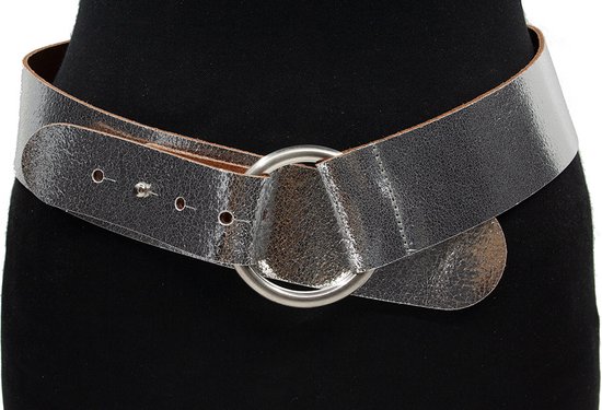 Thimbly Belts Dames afhangceintuur zilver - dames riem - 5.5 cm breed - Zilver - Echt Leer - Taille: 85cm - Totale lengte riem: 100cm