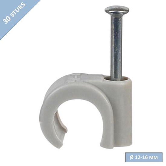 Serre-câble Handson rond - Ø 12 à 16 mm - Grijs - Clou en acier - 30 pièces