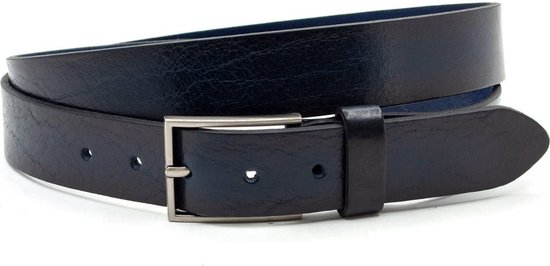 Thimbly Belts Ceinture en jean à pois bleu - ceinture homme et femme - 3,5 cm de large - Blauw - Cuir véritable - Tour de taille : 90 cm - Longueur totale de la ceinture : 105 cm
