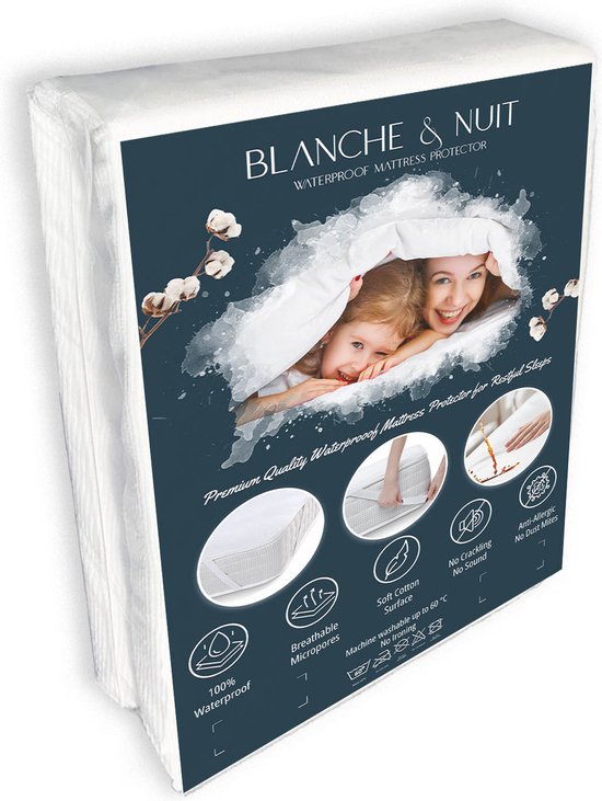 Protège matelas imperméable 160x200 - Protège matelas lavable - Respirant - Surface coton - Couvre matelas imperméable antibactérien avec 4 élastiques de Liserés - 100% imperméable - Protège matelas Incontinence 160x200 cm