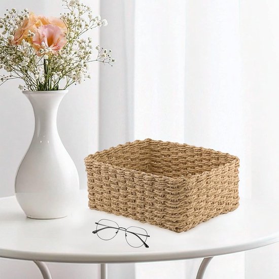 Lot De 4 Paniers De Rangement Tressés En Papier écologique - Tailles Variables, Empilables - Pour Salle De Bain, Jouets, Cosmétiques - Couleur Kaki - 5
