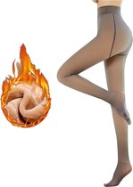 Vrouwen Fleece Gevoerde Panty Nep Doorschijnende Thermische Panty Stretchy Hoge Taille Leggings Winter Warm Sheer Dikke Panty, Koffie Transparant 200g voor 5~20℃