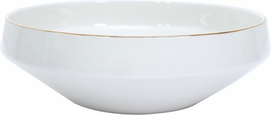 OTIX Saladeschaal - Slakom - Serveerschaal - 25cm - Wit met gouden rand - Porselein - Crocus