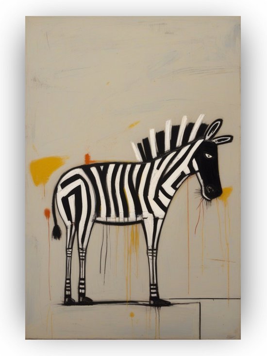Zebra Basquiat - Zebra poster - Poster dieren - Posters zebra - Poster zwart wit - Wanddecoratie zebra - 80 x 120 cm